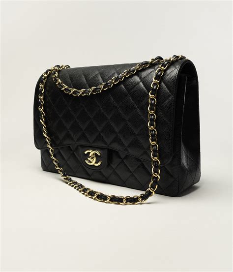 timeless chanel cuir grainé|Grand sac classique, Veau grainé & métal doré, noir .